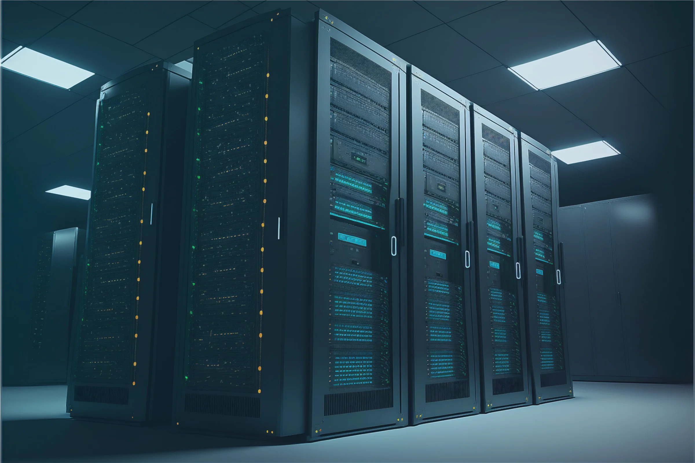 Rows of server racks in a data center — infrastructure monitoring with S2RE