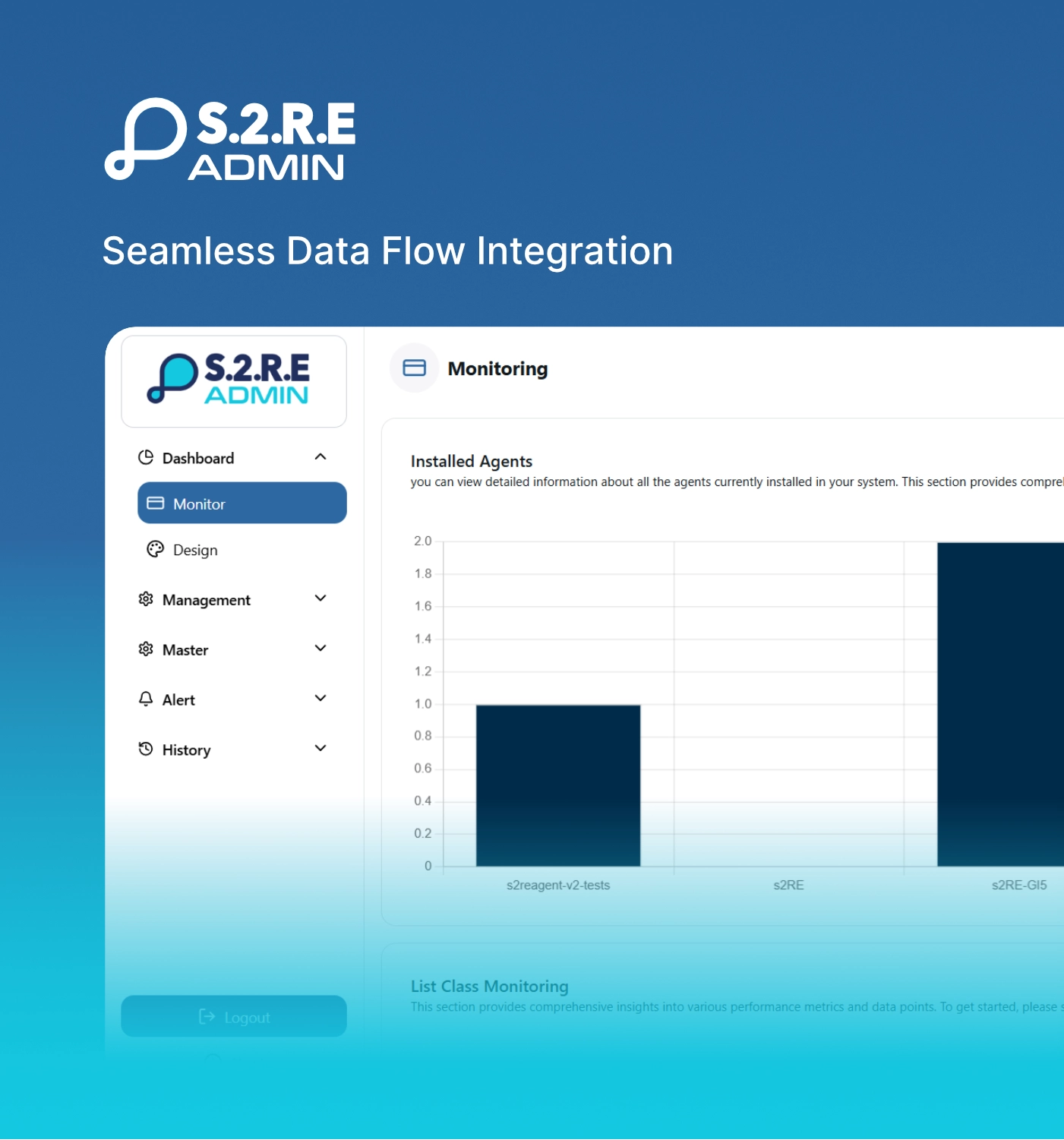 S2RE Admin web dashboard — monitoring and managing installed data collection agents